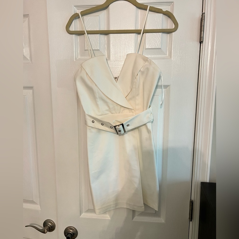 Kasey Belted Blazer Dress in White